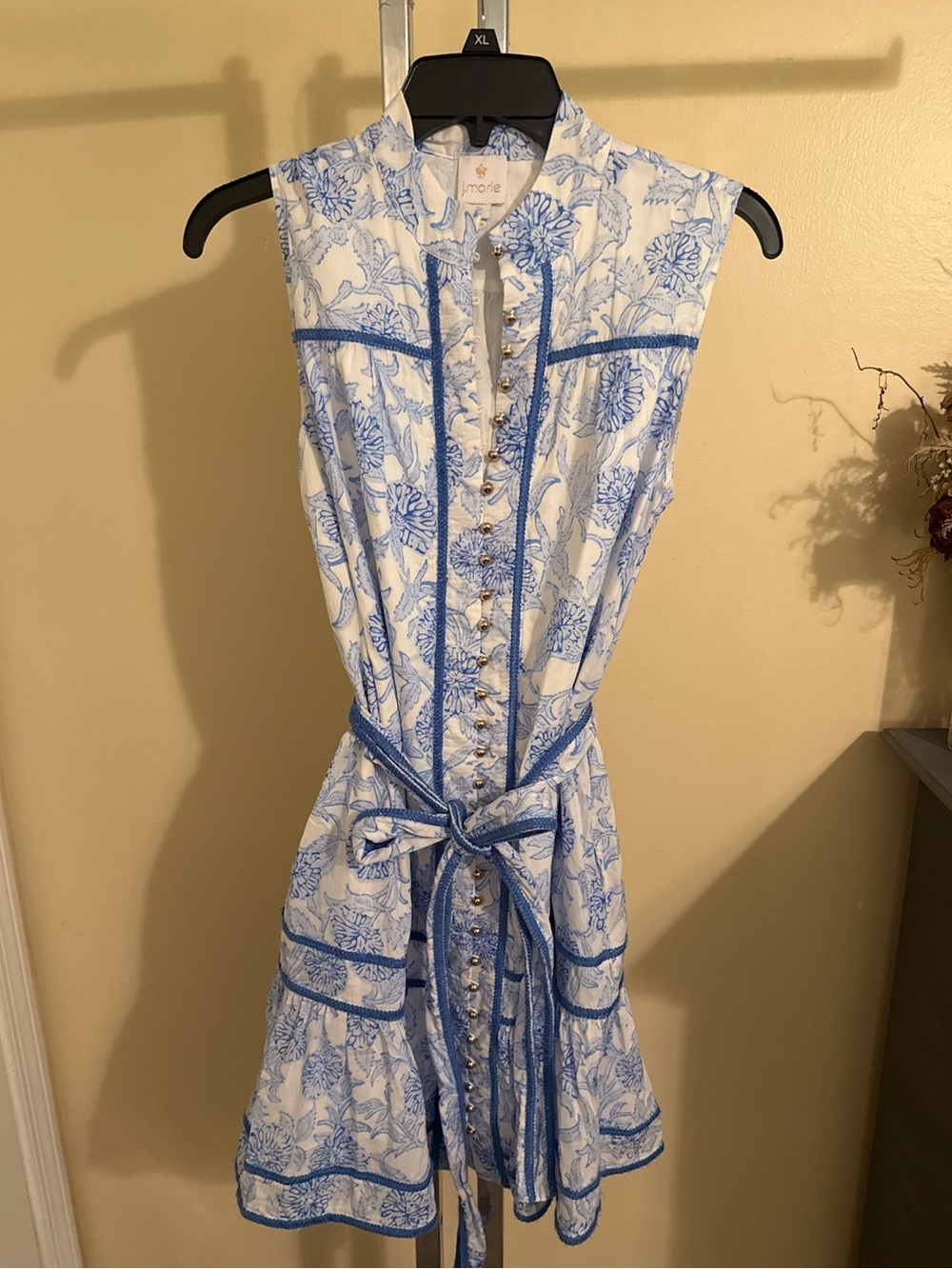 Imorie Blue Floral Sleeveless Shirt Dress with Belt